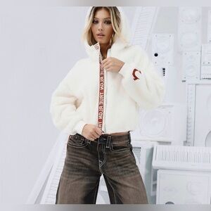 True Religion Women's Chenille Full Length Hoodie in white. Size Large #207011